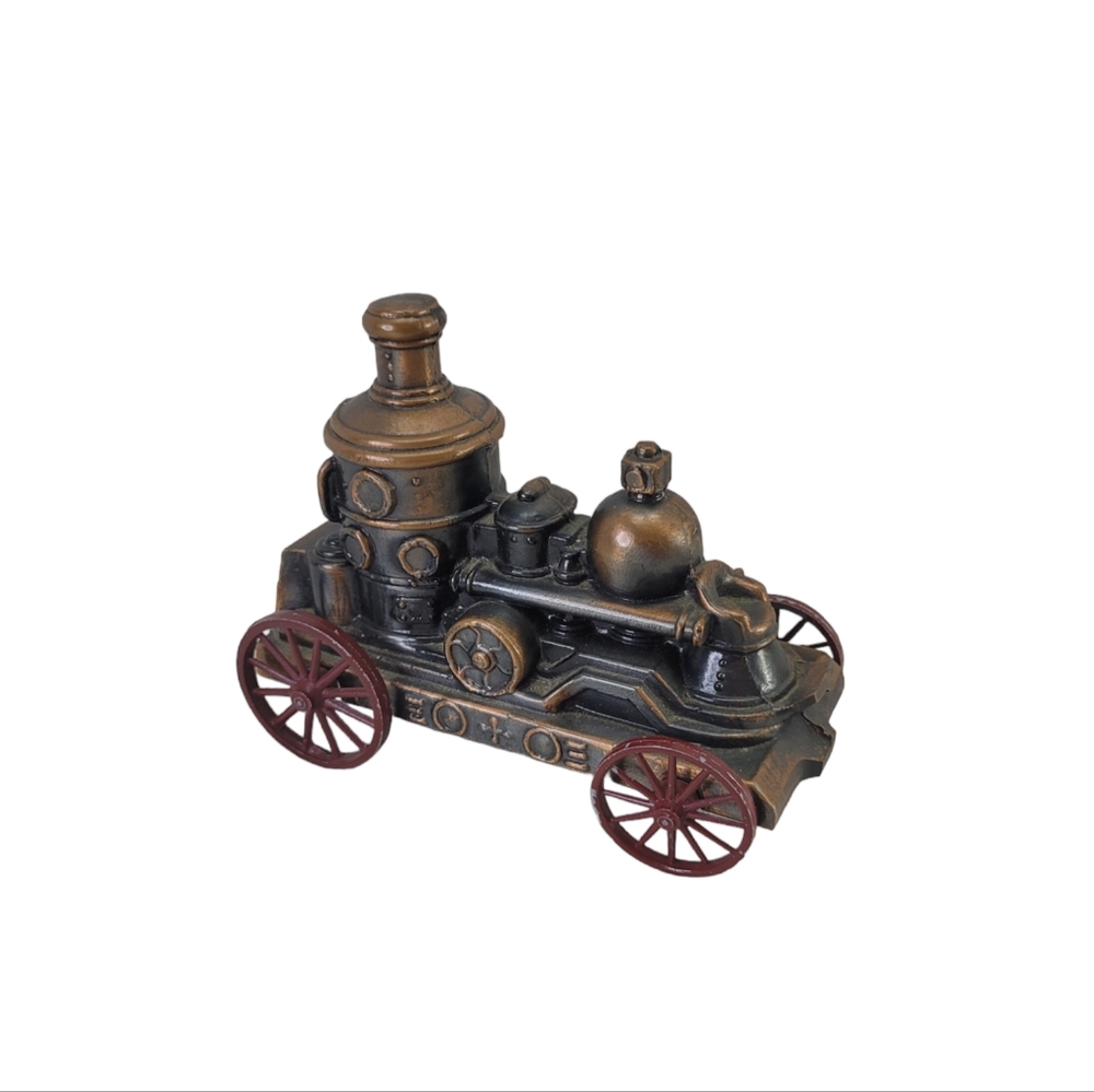 Vintage Banthrico Locomotive Steam Fire Engine Metal Coin Bank Cast-Iron 1974